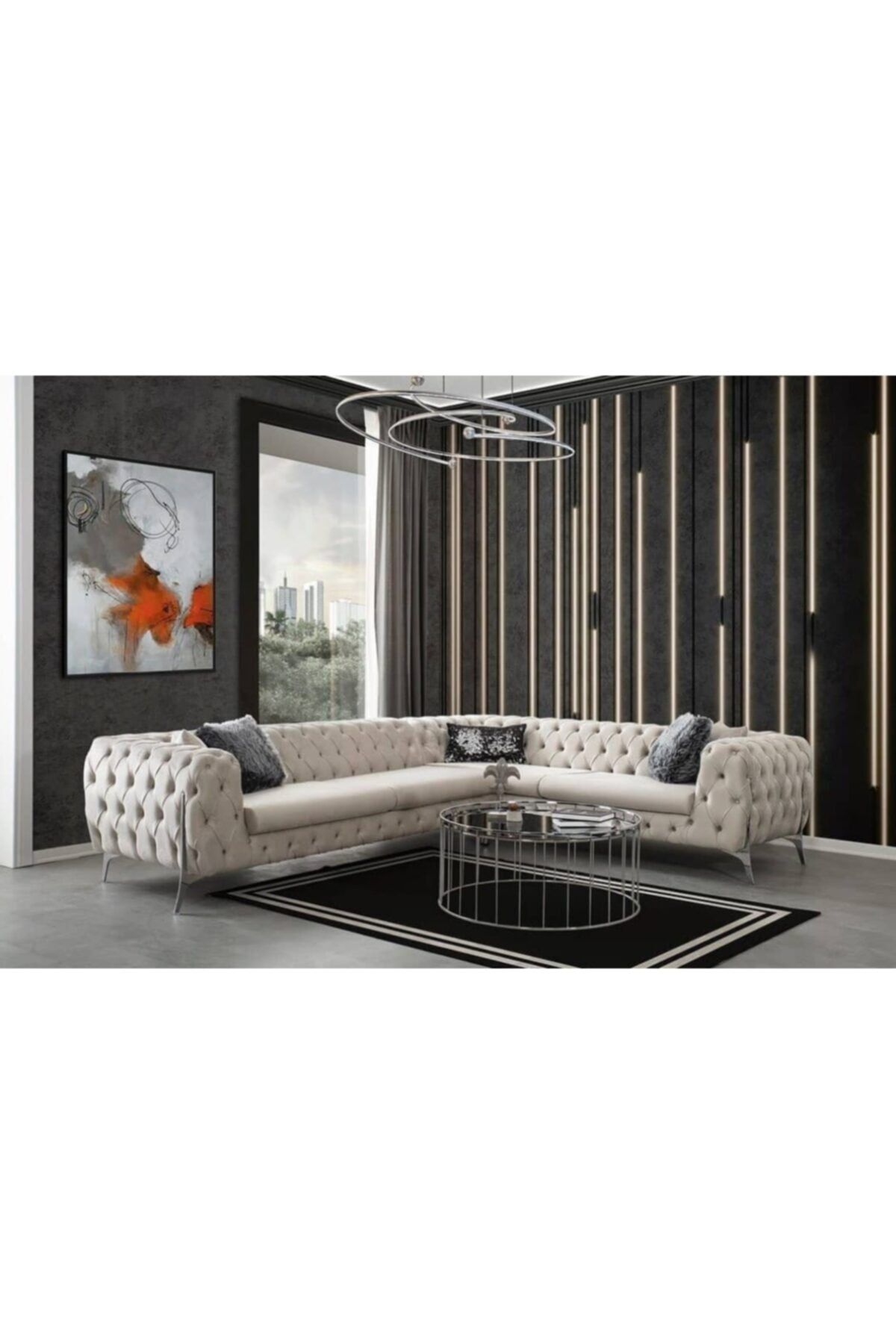 ERİZA Ibiza Köşe Koltuk Takımı 320x240cm Kırık Beyaz Sol Köşe