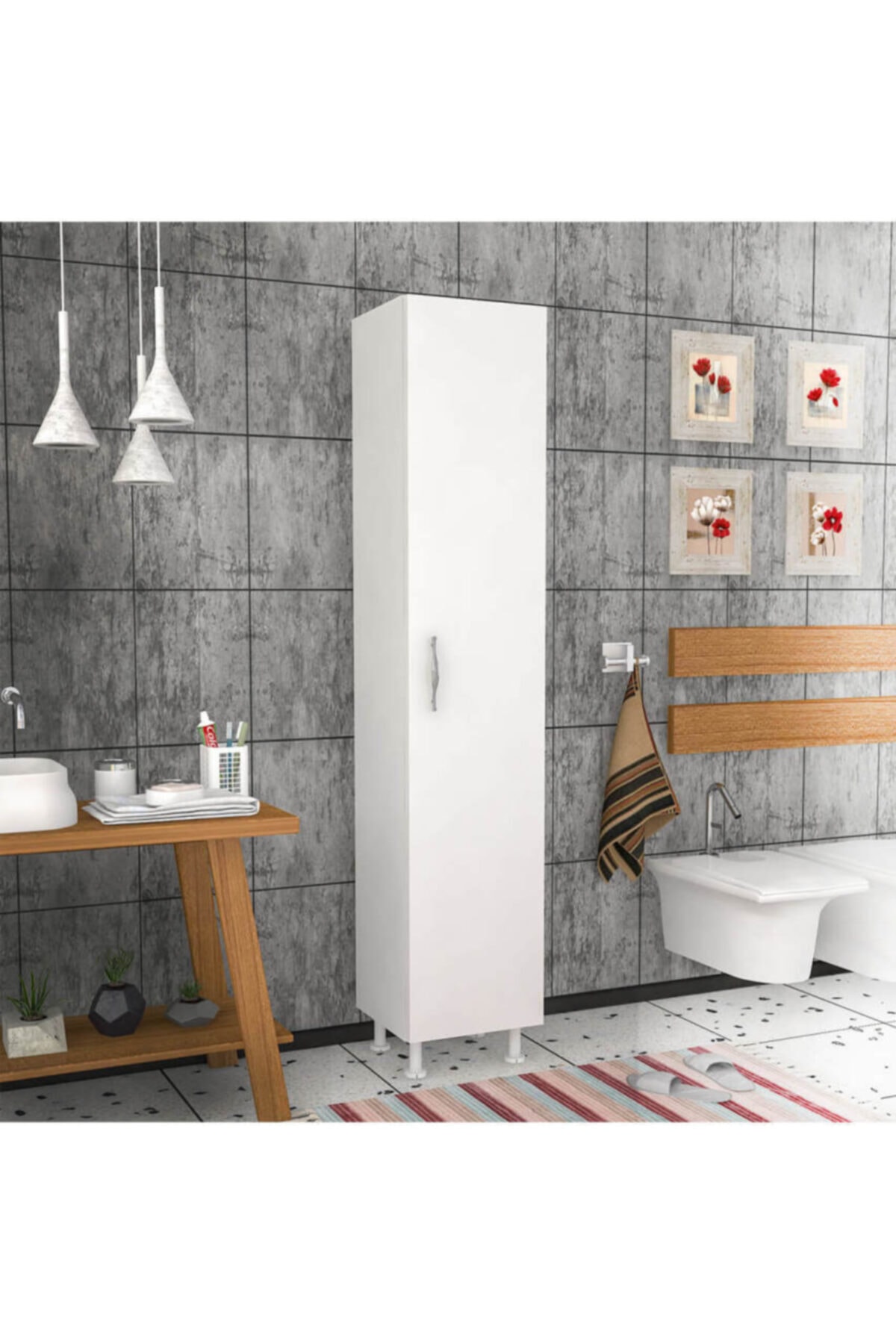 EraHome 5 Raflı Mdf Banyo Boy Dolabı Çok Amaçlı Dolap