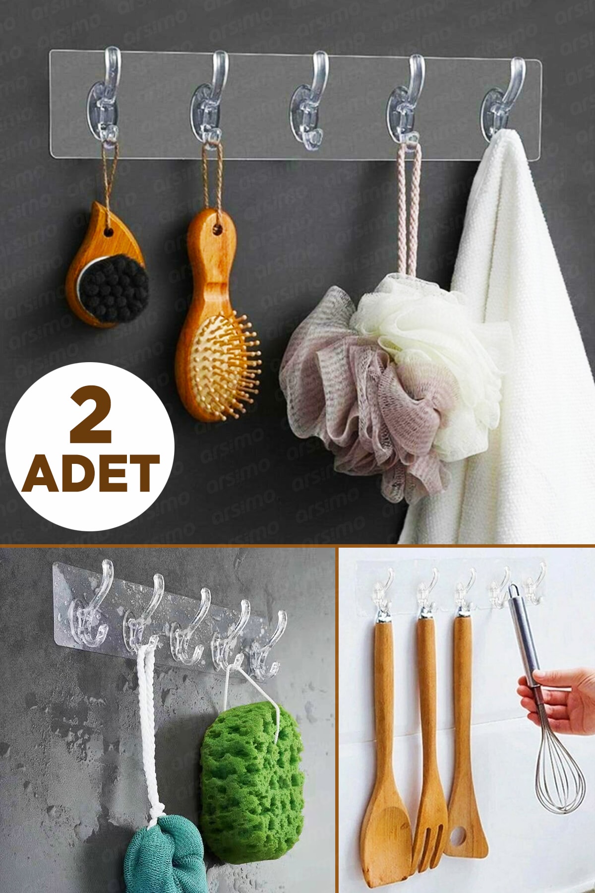 Arsimo 2 Adet Kendinden Yapışkanlı Kapı Duvar Askısı 5'li