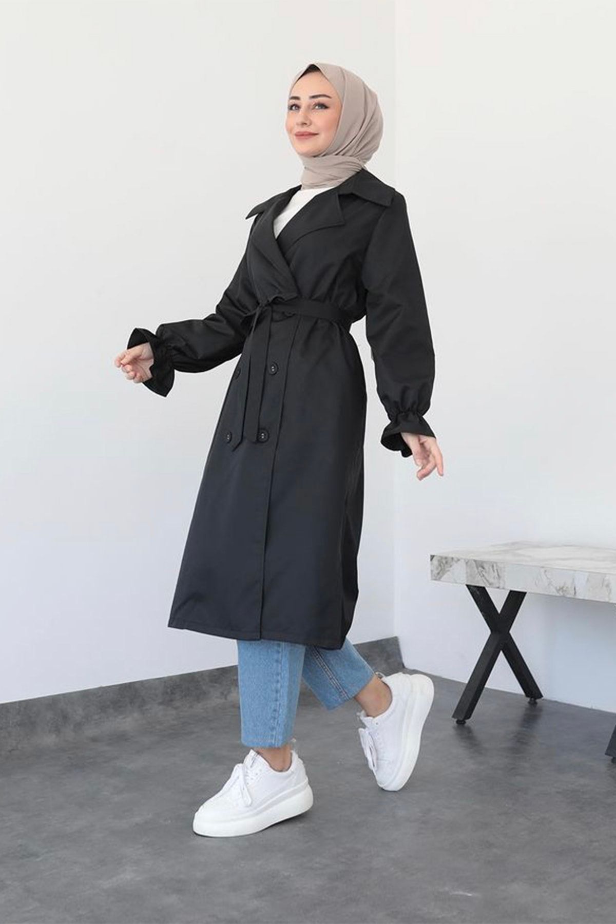 DGN Collection Siyah Düğmeli Yazlık Trenç