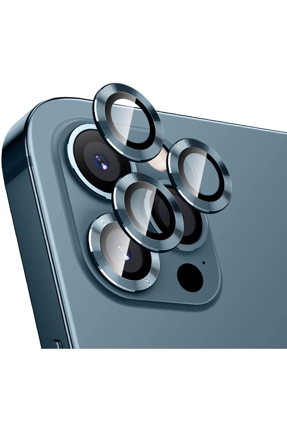Gritty Iphone 12 Pro Max Metal Çerçeveli (lacivert) Kamera Koruma Lensi