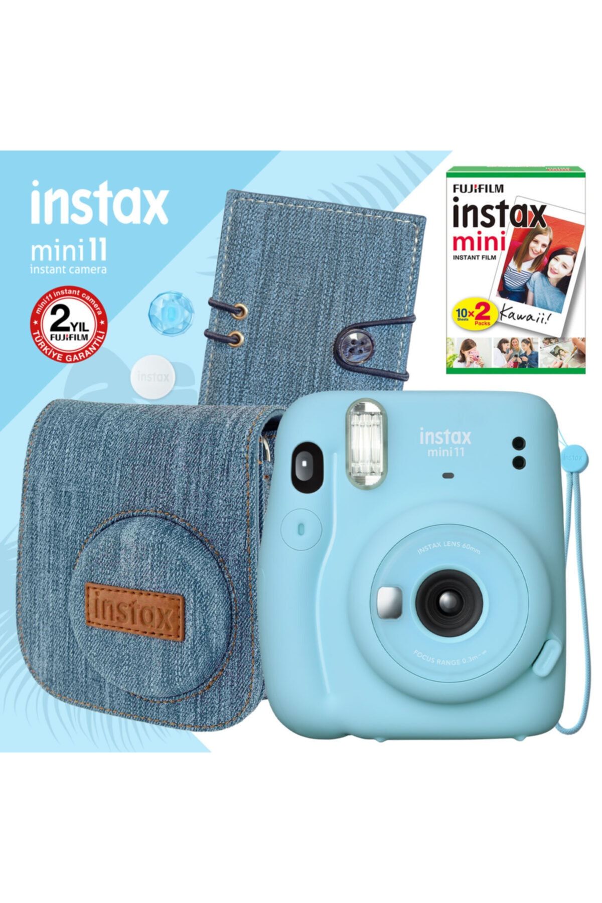 Fujifilm Instax Mini 11 Mavi Fotoğraf Makinesi Ve Jean Aksesuarlı