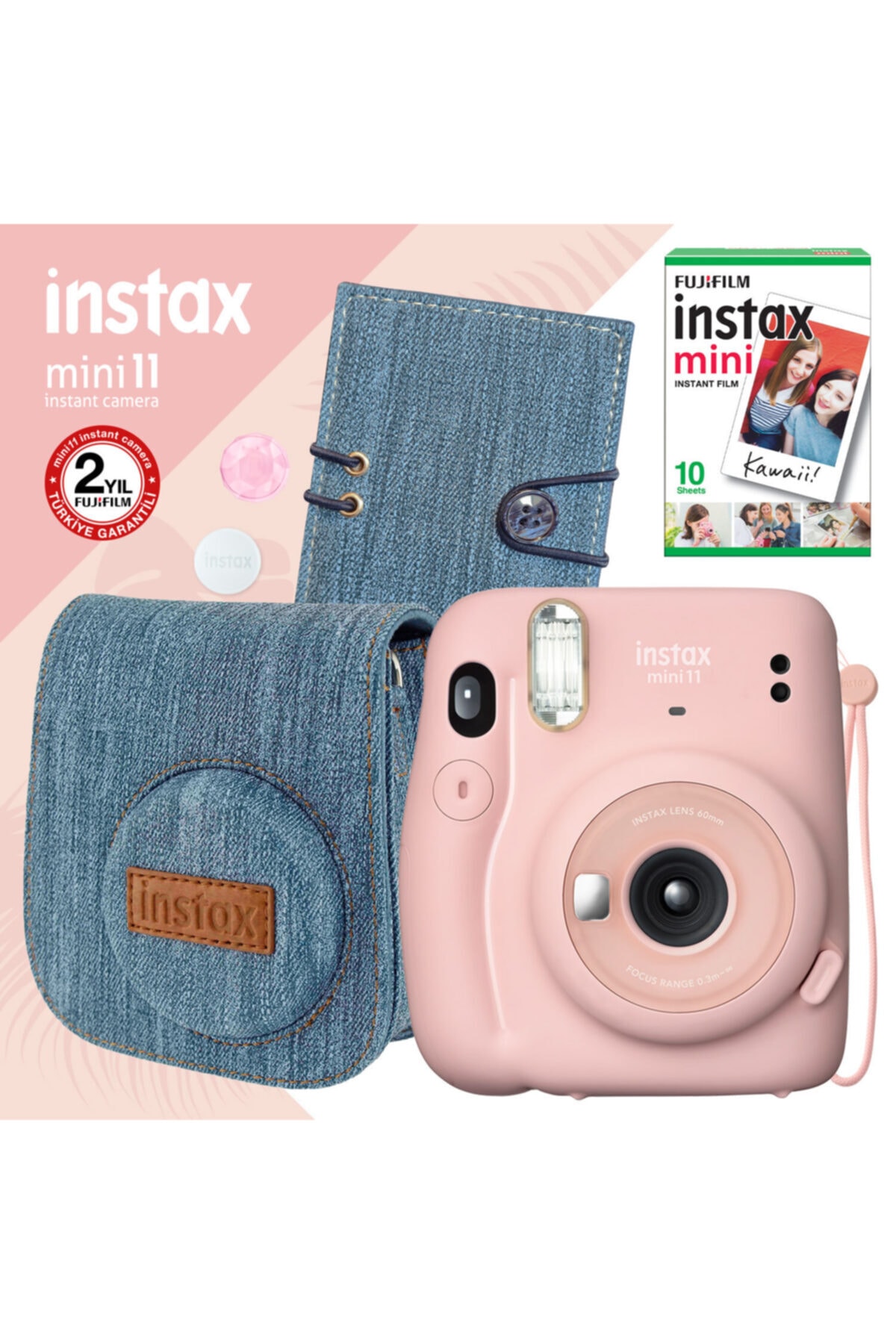 Fujifilm Instax Mini 11 Pembe Fotoğraf Makinesi Ve Jean Aksesuarlı