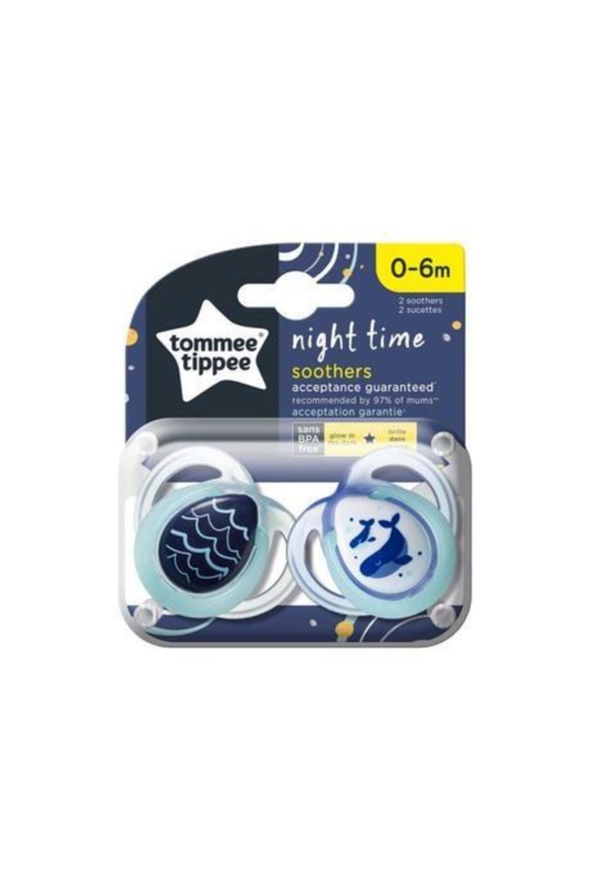 tommee tippee Night Time 2li Ortodontik Silikon Emzik 0-6 Ay Mint Yeşil