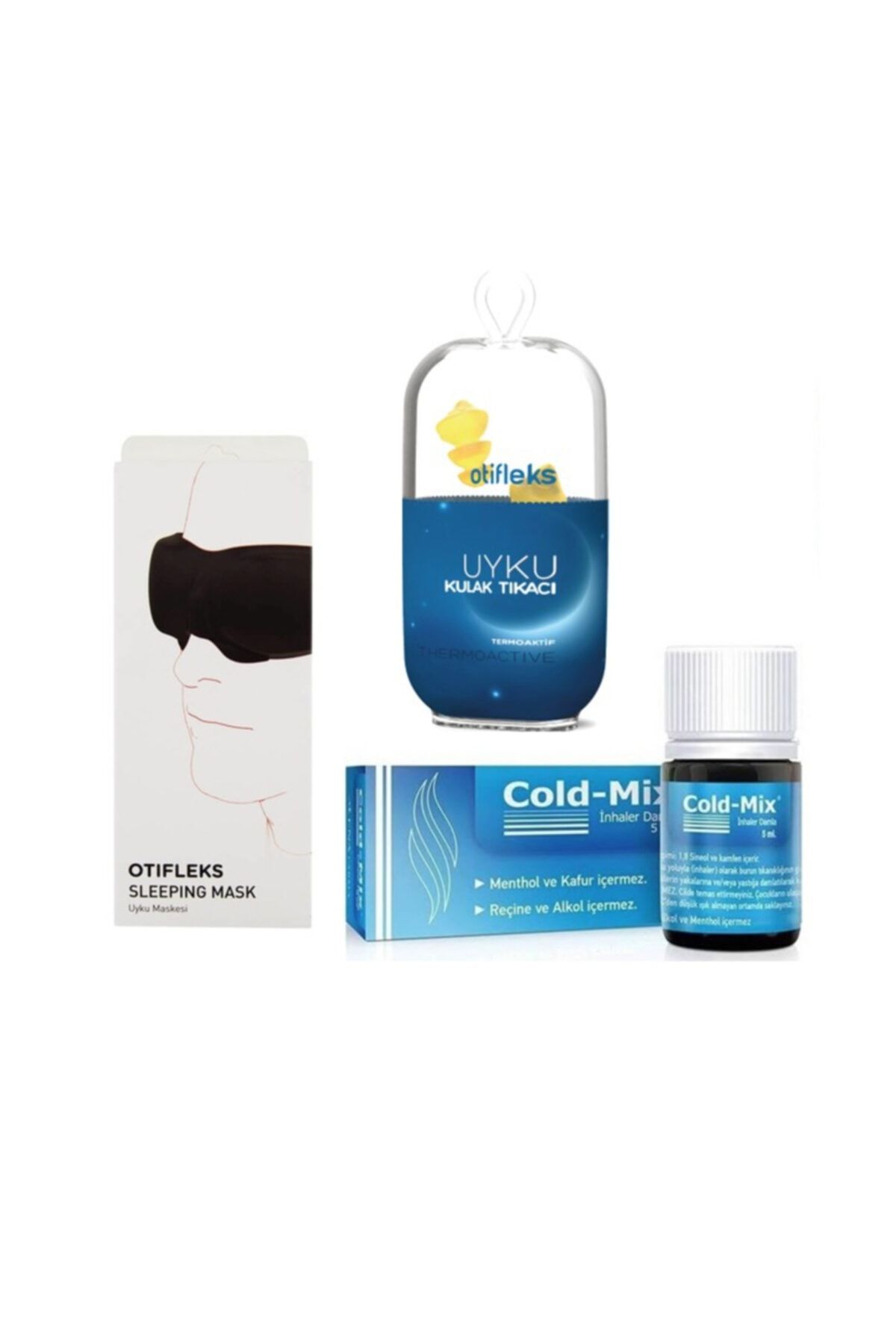OTİFLEKS Uyku Kulak Tıkacı (medium)+ayarlanabilir 3d Uyku Maskesi+cold-mix Inhaler Rahatlatıcı Damla 5 Ml