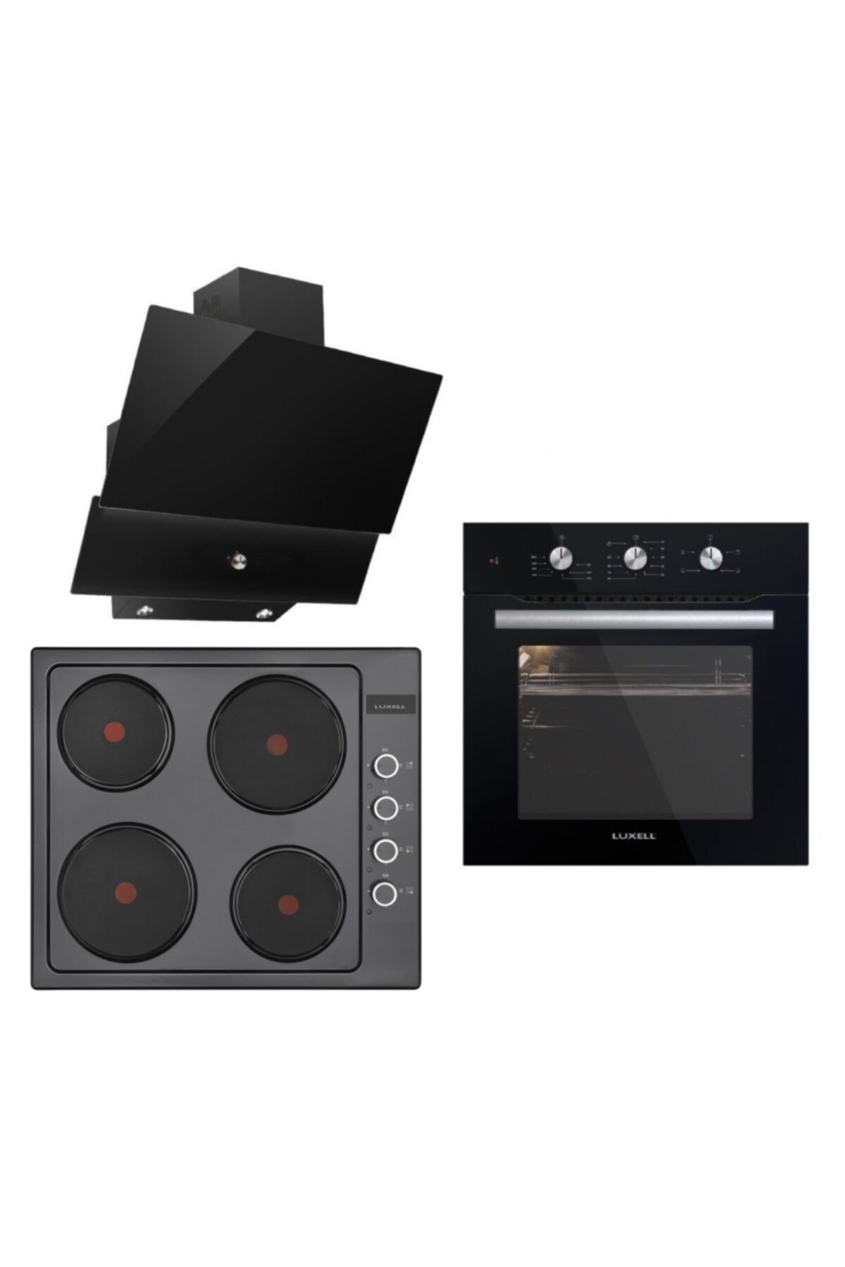 Luxell Mt Kristal Mekanik 4 Prg. Elektrikli Ocaklı Siyah Cam Ankastre Set