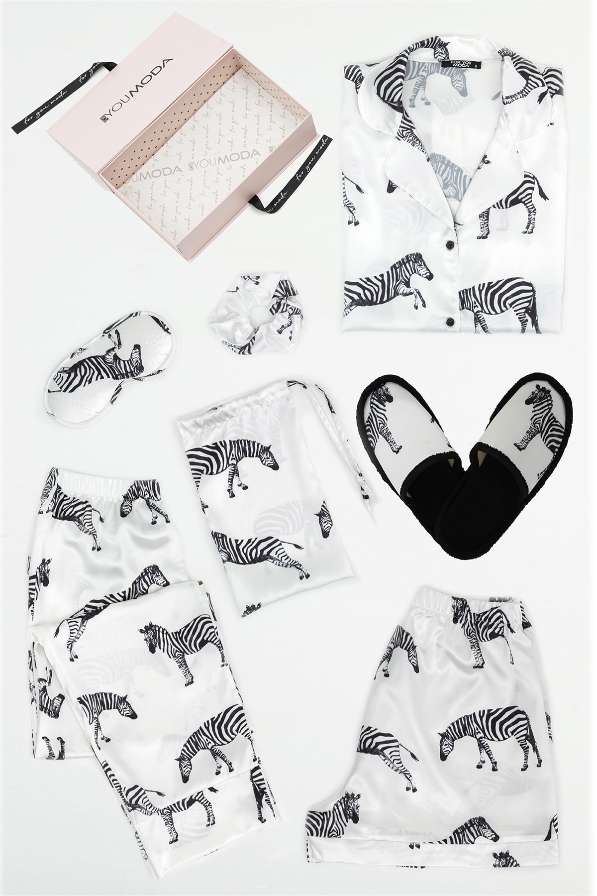 FOR YOU MODA 6 Lı Zebra Desenli Saten Pijama Takımı