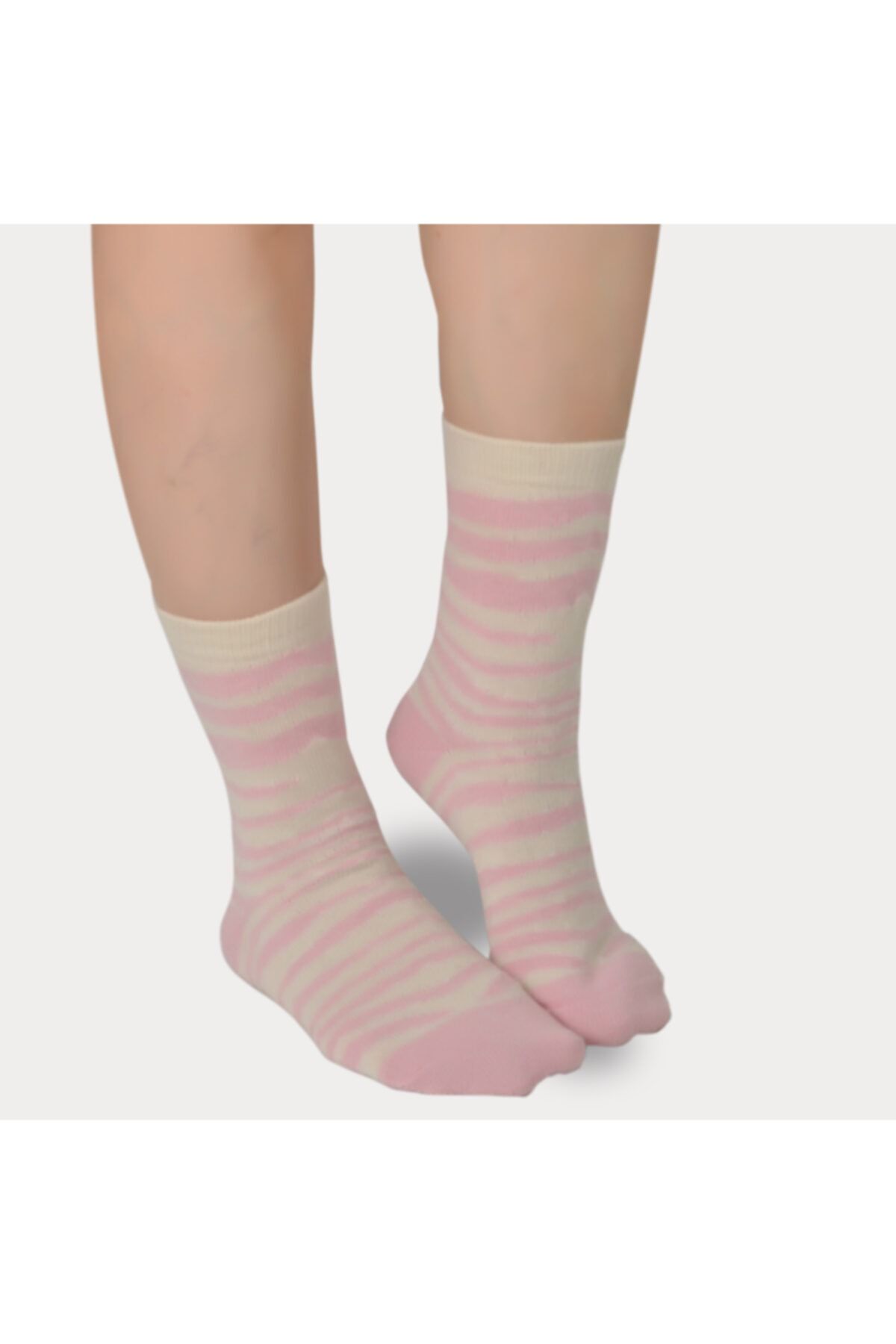 Shocks Tekli Kadın Pembe Zebra Yün Çorap