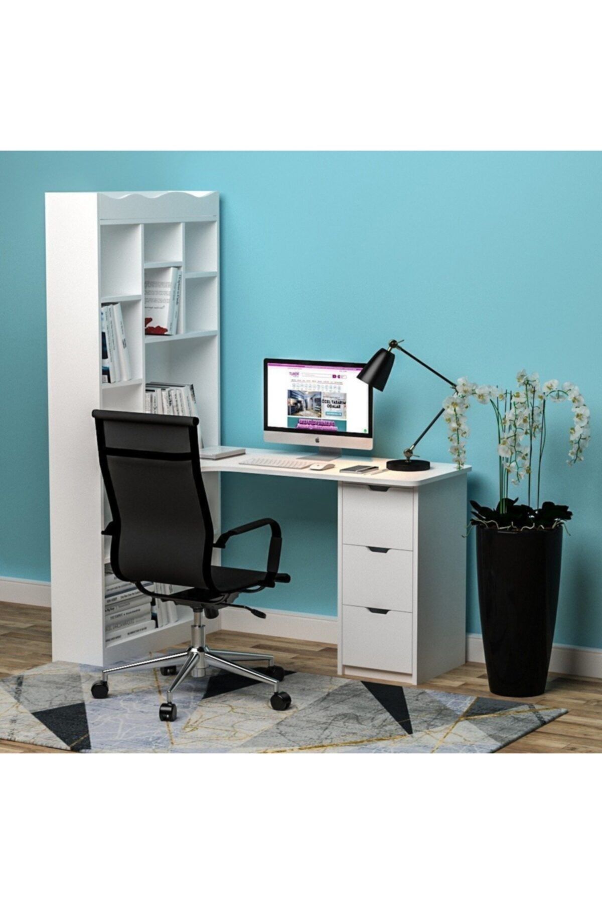 Alvers Mobilya Modern Kitaplıklı Çalışma Masası Tamamı Mdf