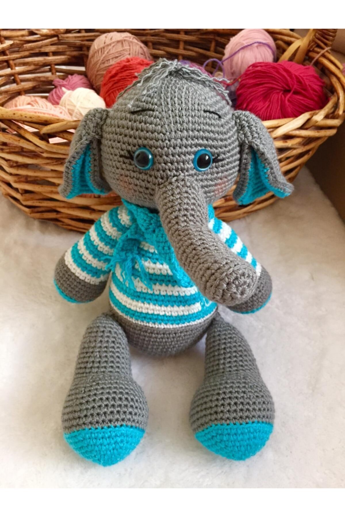 USTAHOBİEVİ Amigurumi Sevimli Fil Organik Örgü Oyuncak