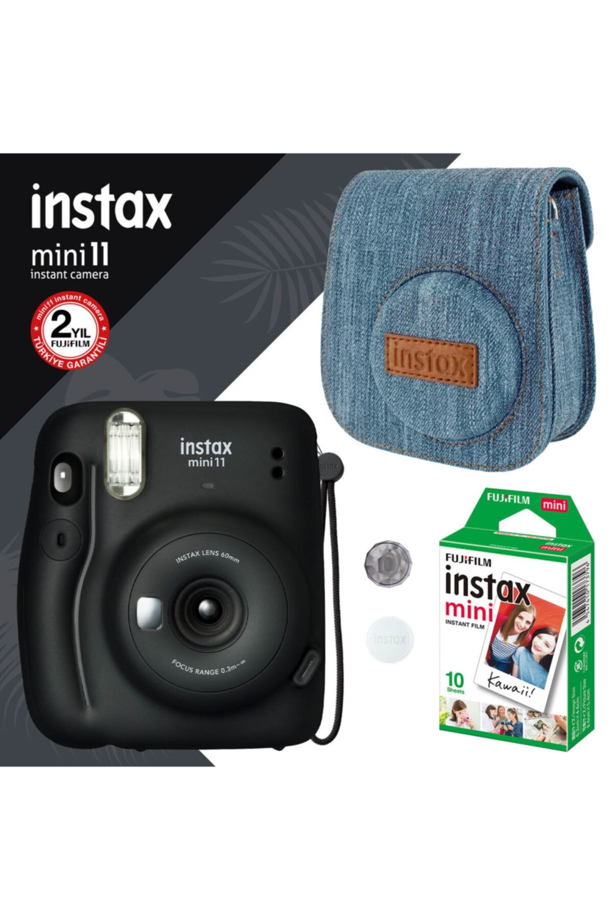 Fujifilm Instax Mini 11 Siyah Fotoğraf Makinesi Ve Jean Çantalı Hediye Seti 3