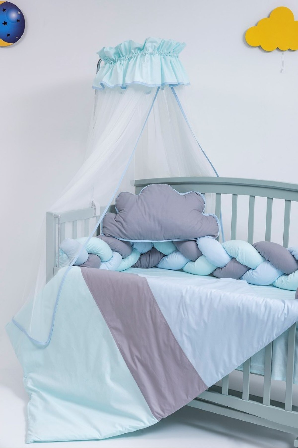 Mini Baby Star Cibinlikli 3’lü Örgülü Mavi Uyku Seti 60x120