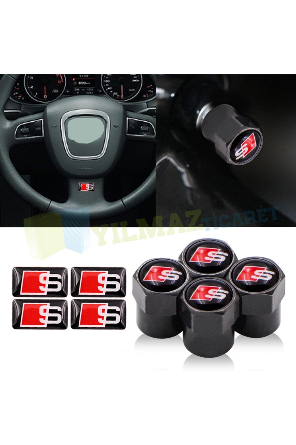 yılmazetic Audi S Line Sibop Kapağı Vites Torpido Direksiyon Jant Damla Oto Sticker Set Etiket 4 4 Adet