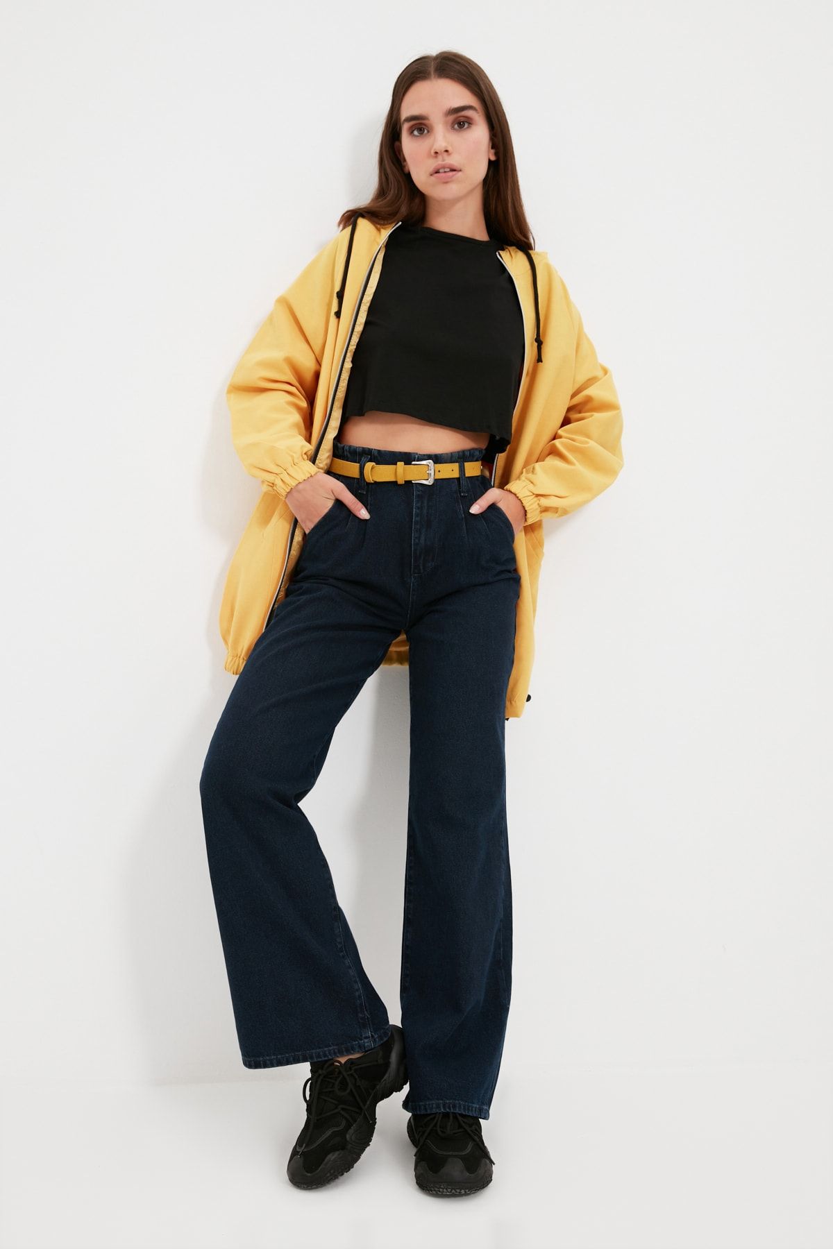 TRENDYOLMİLLA Lacivert Pileli Yüksek Bel Wide Leg Jeans TWOAW22JE0674