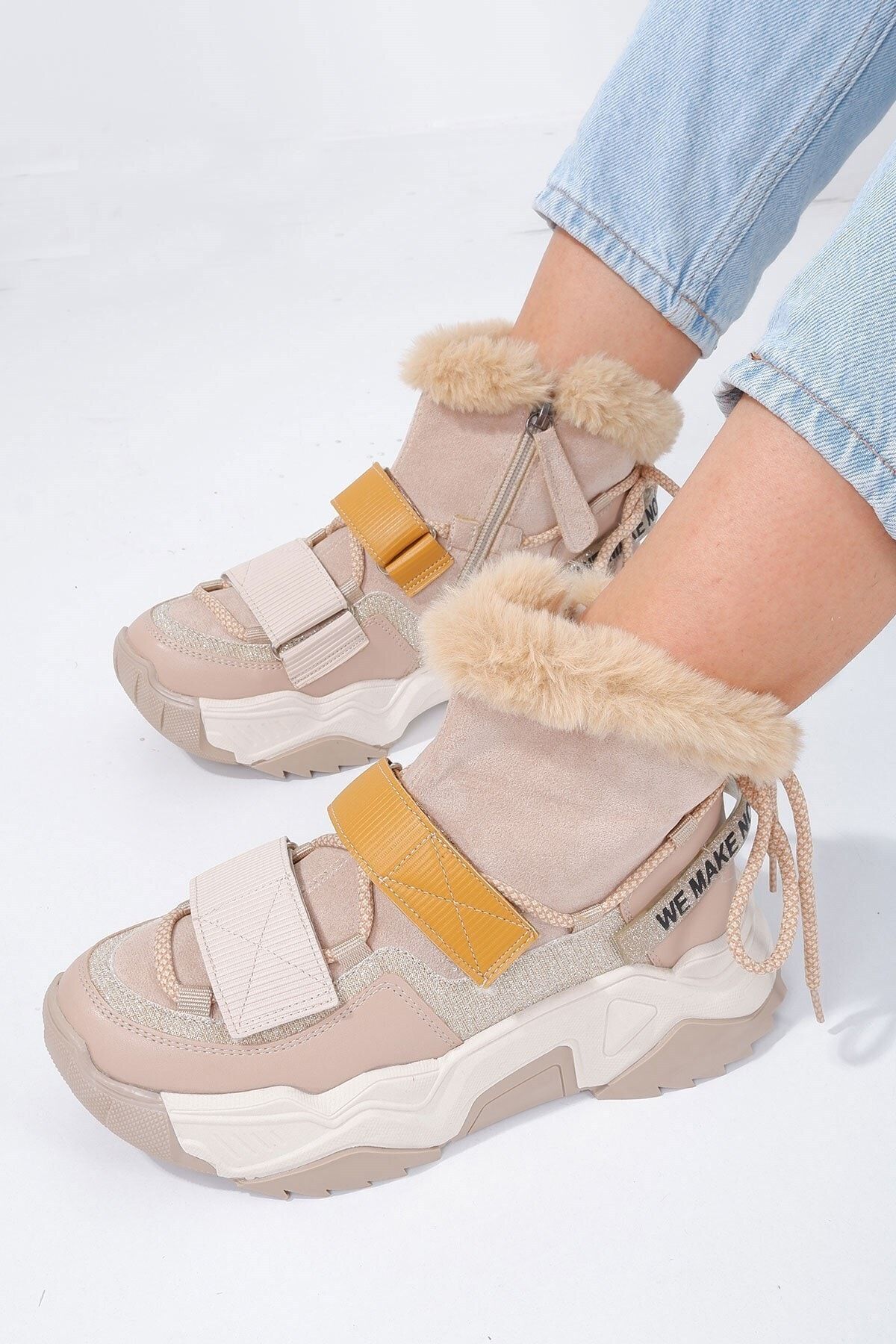 Tinka Bell Shoes 6540 Kadın Bot Bej Hardal Multi