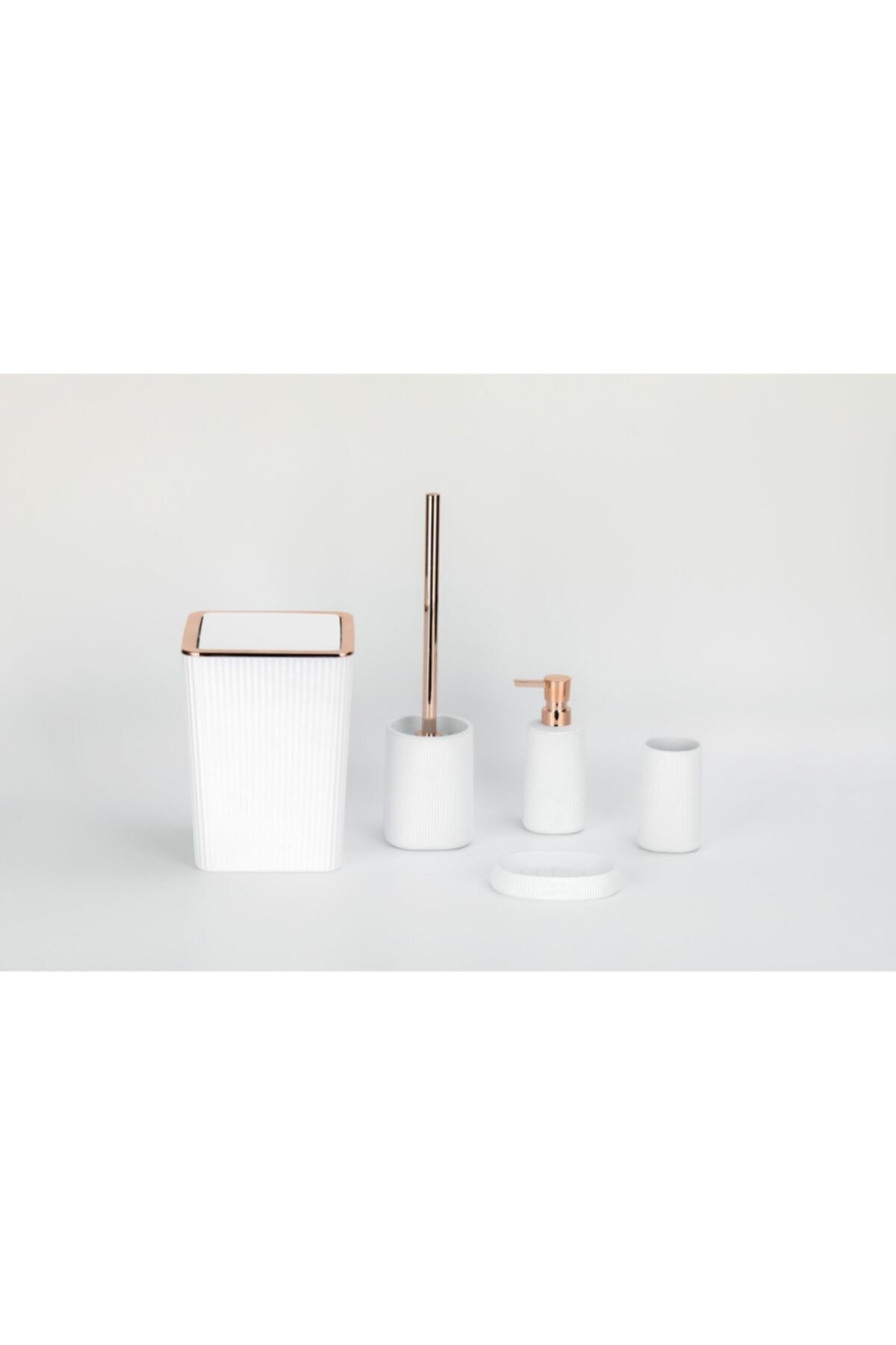 Vadi Lüx Rose Gold Akrilik Banyo Seti Banyo Takımı 5 Parça Beyaz