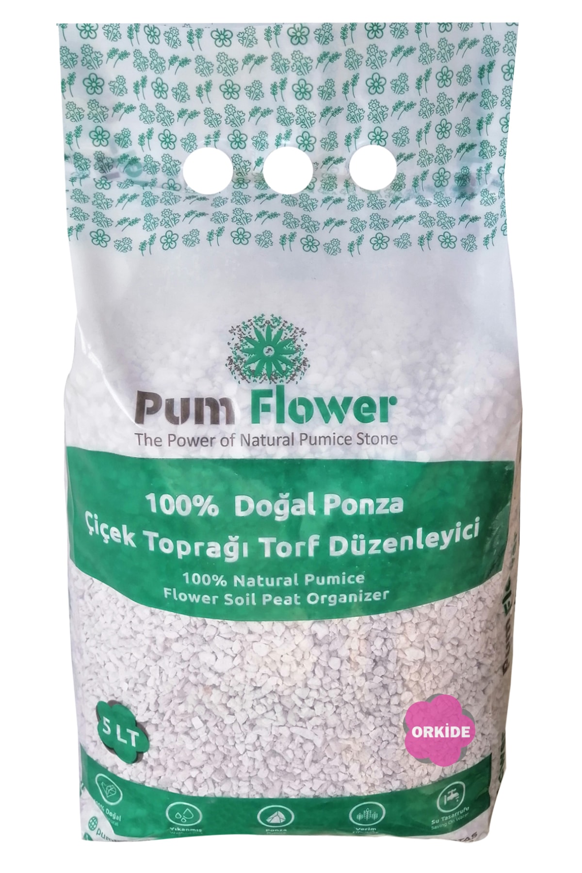 pum flower Orkide Pomza Toprağı Orkide Torfu, 5 Litre, Ponza, Torf Düzenleyici