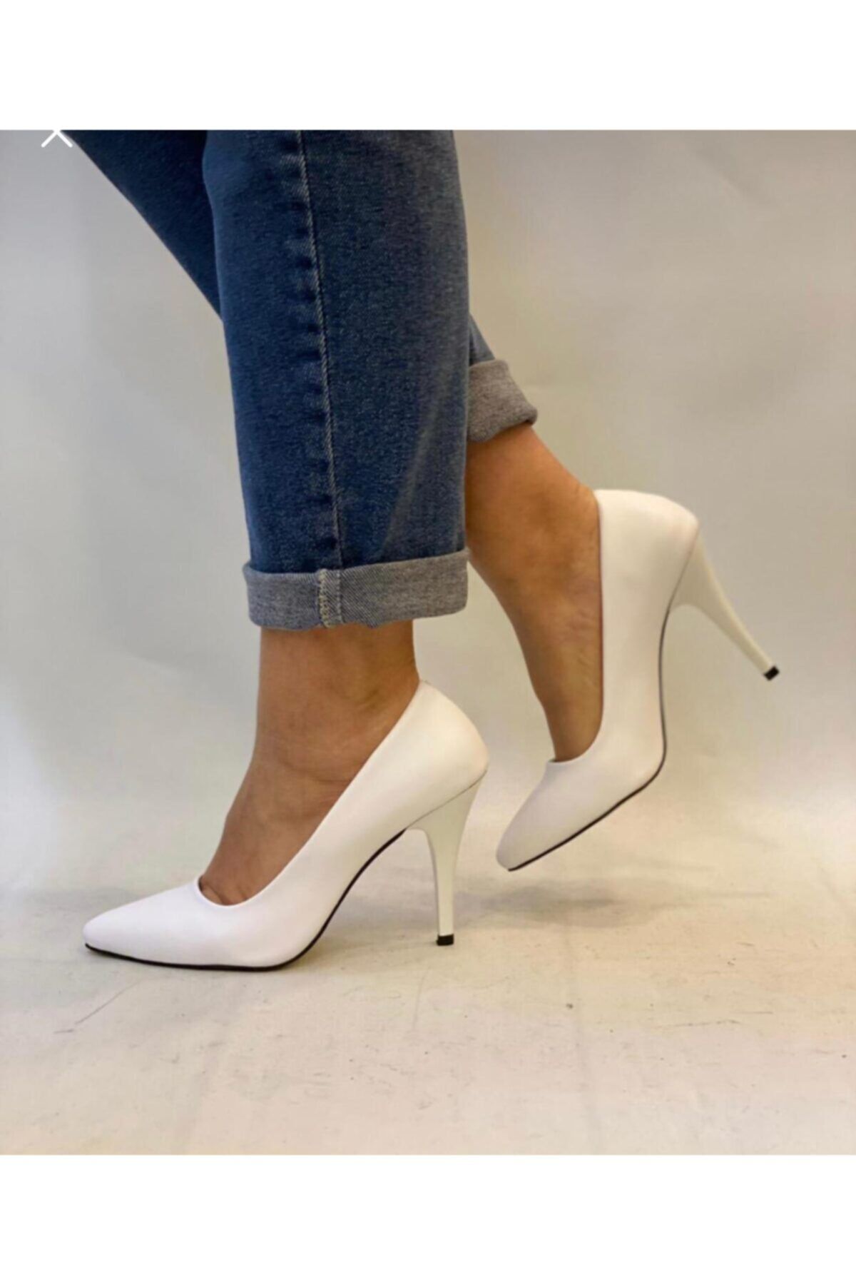 Birol Ayakkabı Kadın Beyaz Cilt Ince Topuklu Stiletto