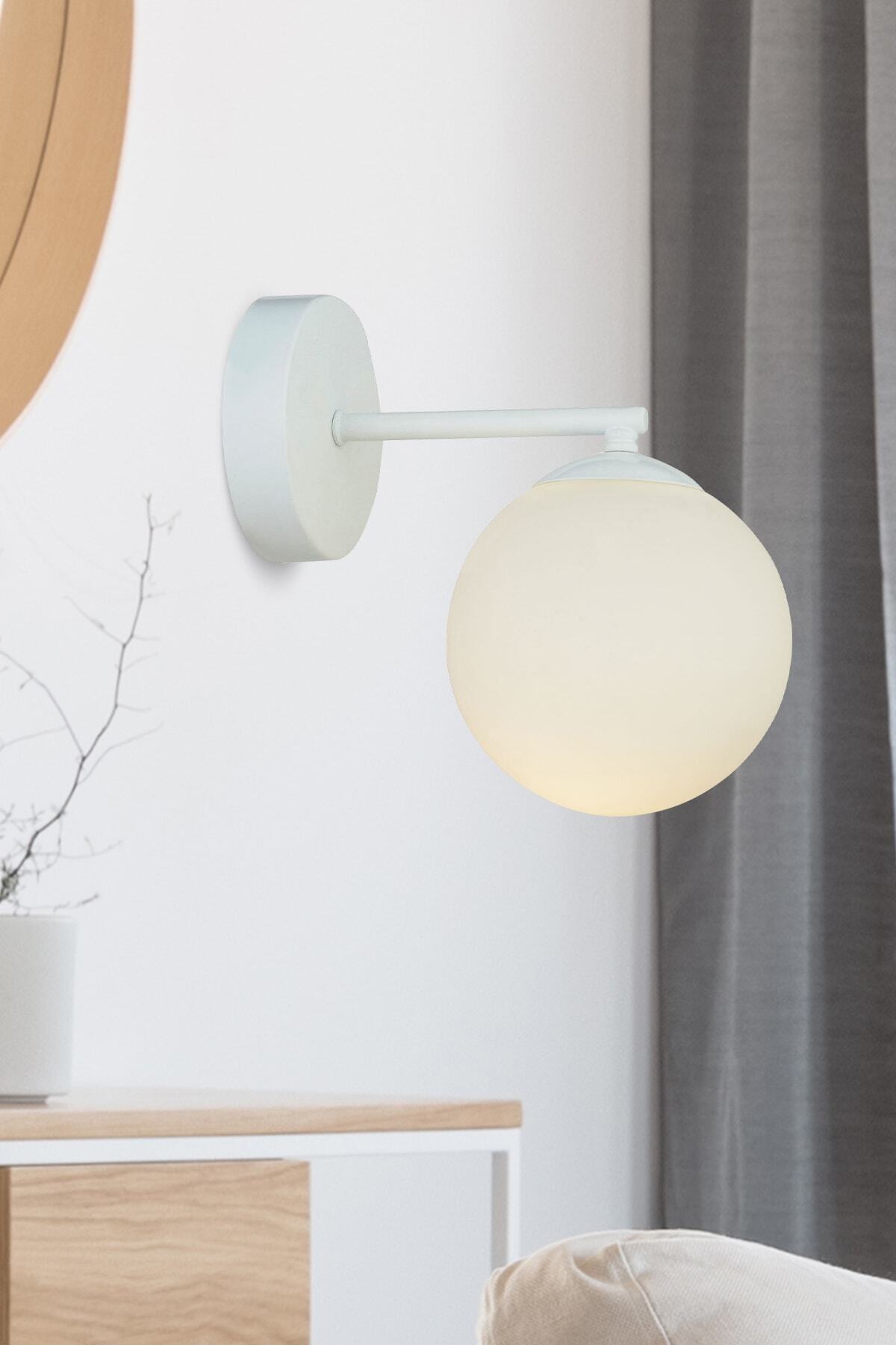 Apliqa Elvin Beyaz Küre Beyaz Camlı Banyo Aplik