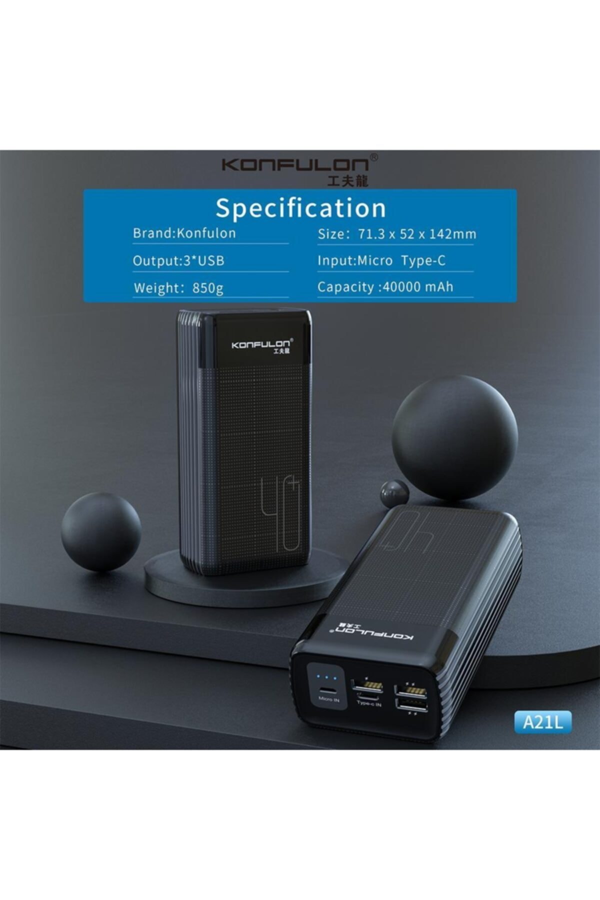 Konfulon A21l 40.000 Mah Powerbank (3 X Usb) 2.1a Çıkış