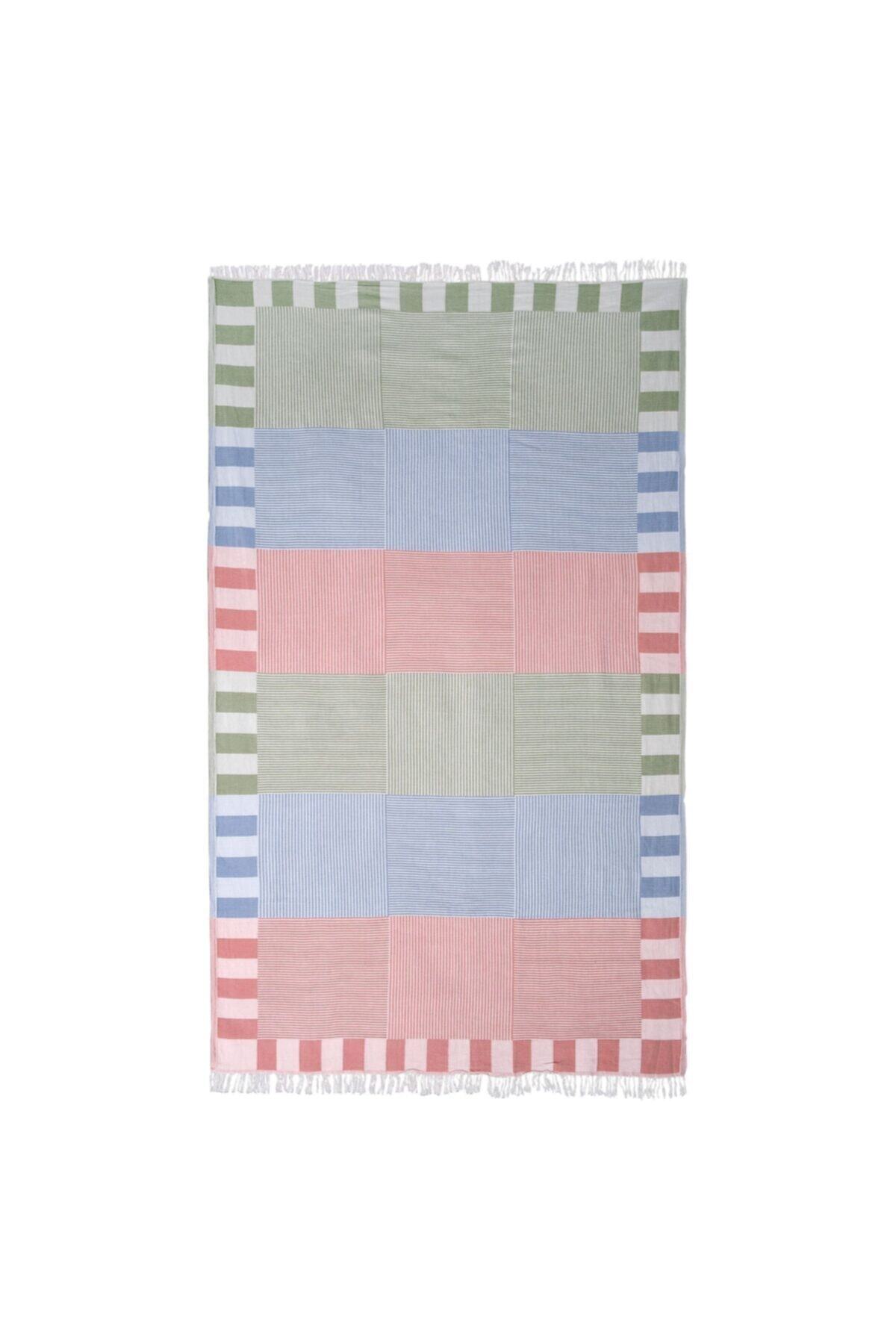 Trimita Patchwork Pamuk Peştamal 100 X 160 Cm. Kiremit & Yeşil & Turkuaz