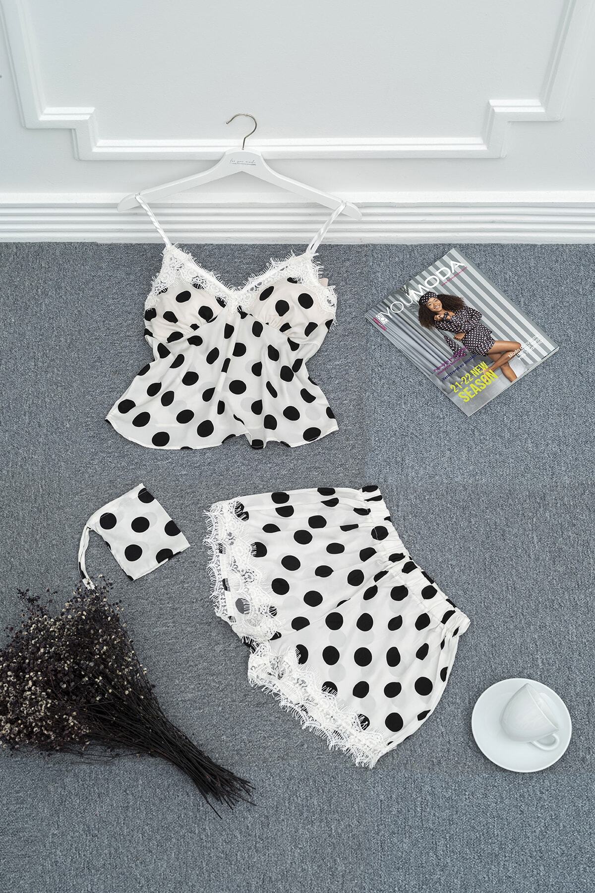FOR YOU MODA 3 Lü Puantiyeli Dantelli Atlet Sort Set