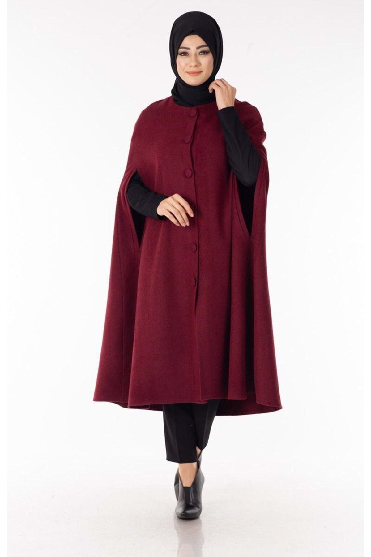 Shopinfest Tesettür Kaşe Pelerin Panço - Bordo