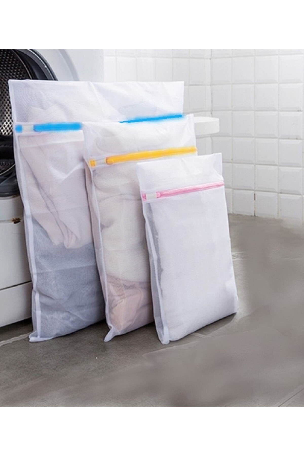 Ferzin 3 Adet Çamaşır Yıkama Filesi Renkli Fermuarlı