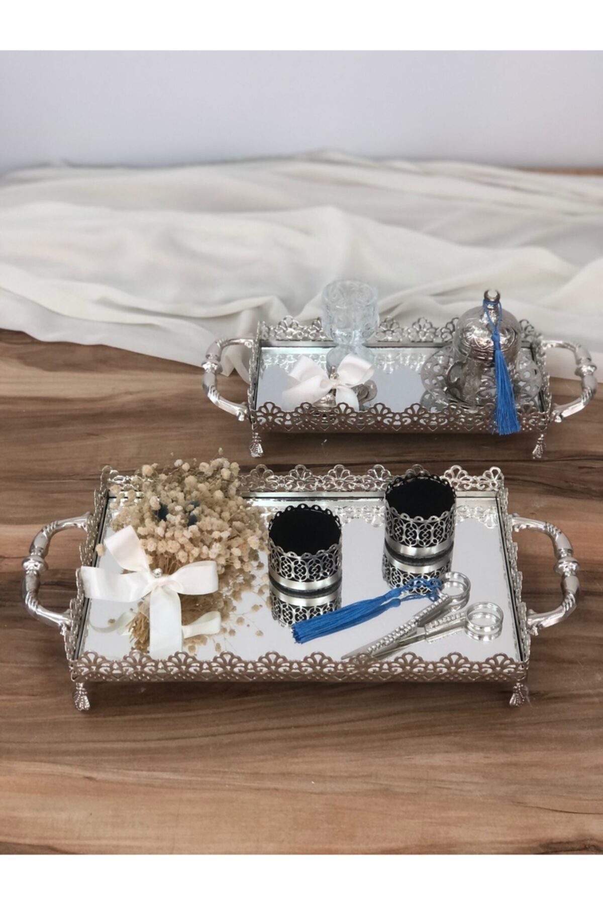 Masalsı Concept Mavi Süslemeli Söz Nişan Tepsisi Yüzük Damat Kahvesi Damat Fincanı Dekoru Düğün Özel Gün