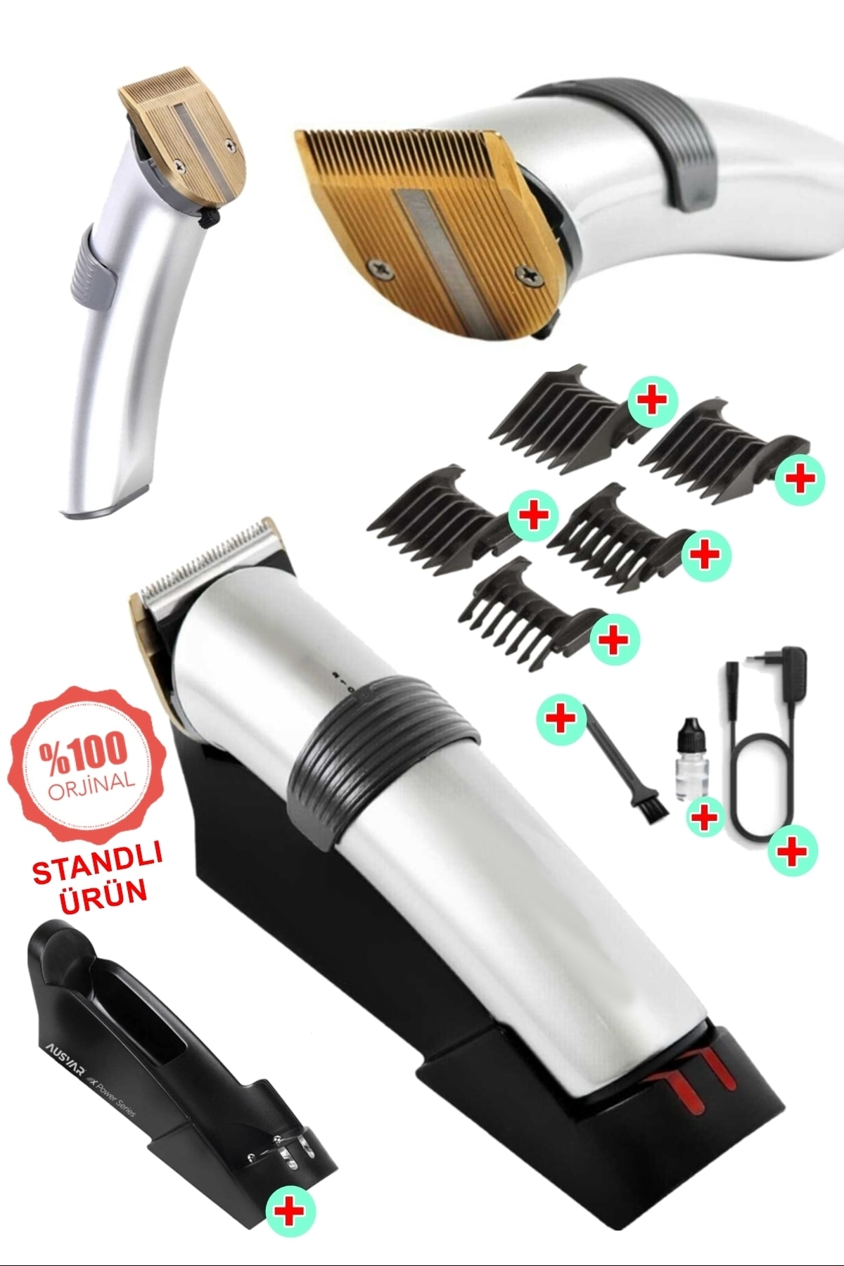 yopigo Standlı 609 Jesica Orginal Profesyonel Şarjlı Saç Sakal Kesme Tıraş Makinesi Erkek Tıraş Makine Seti