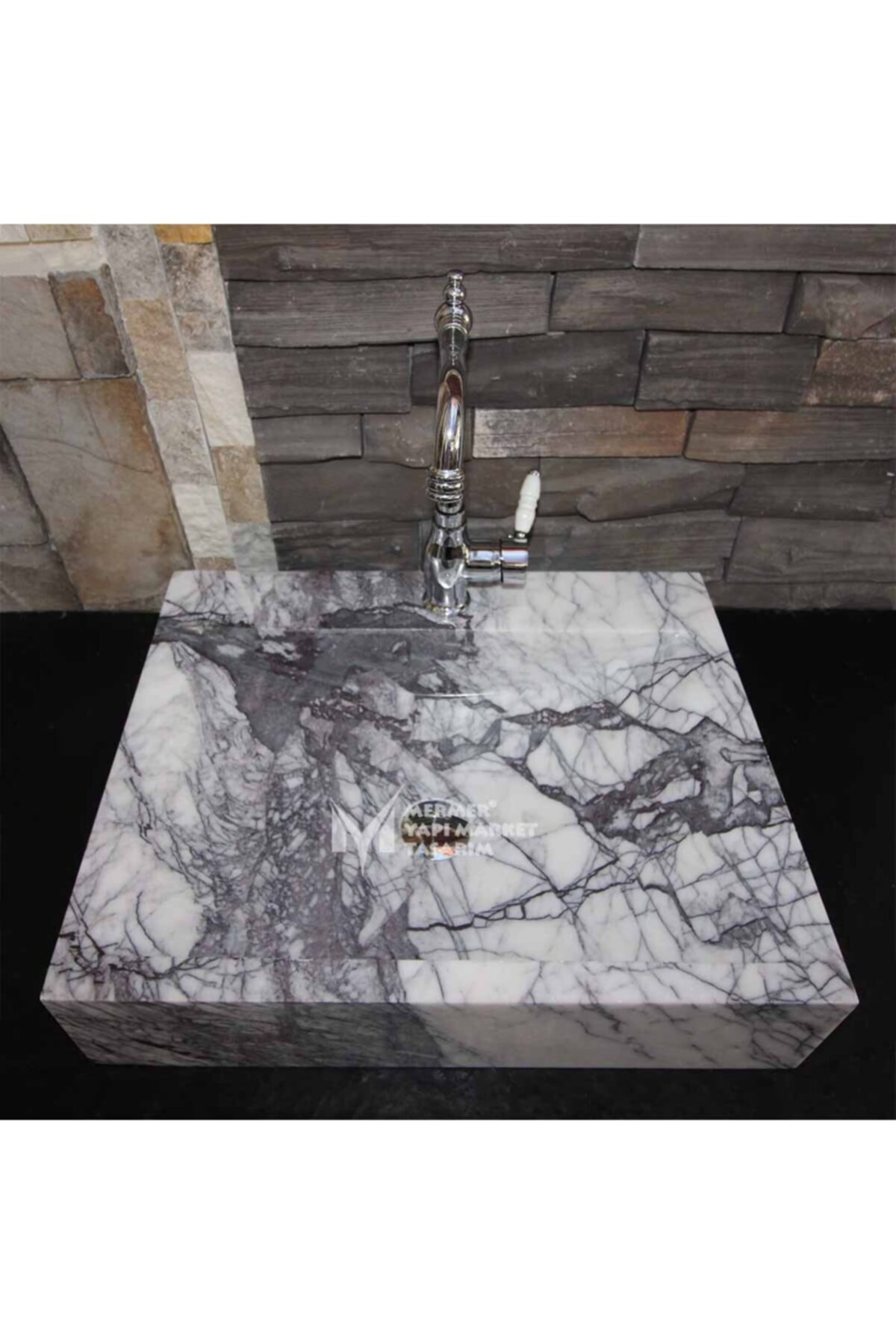 MYM Mermer Yapı Market Tasarım Leylak Mermer Eğimli Kare Lavabo