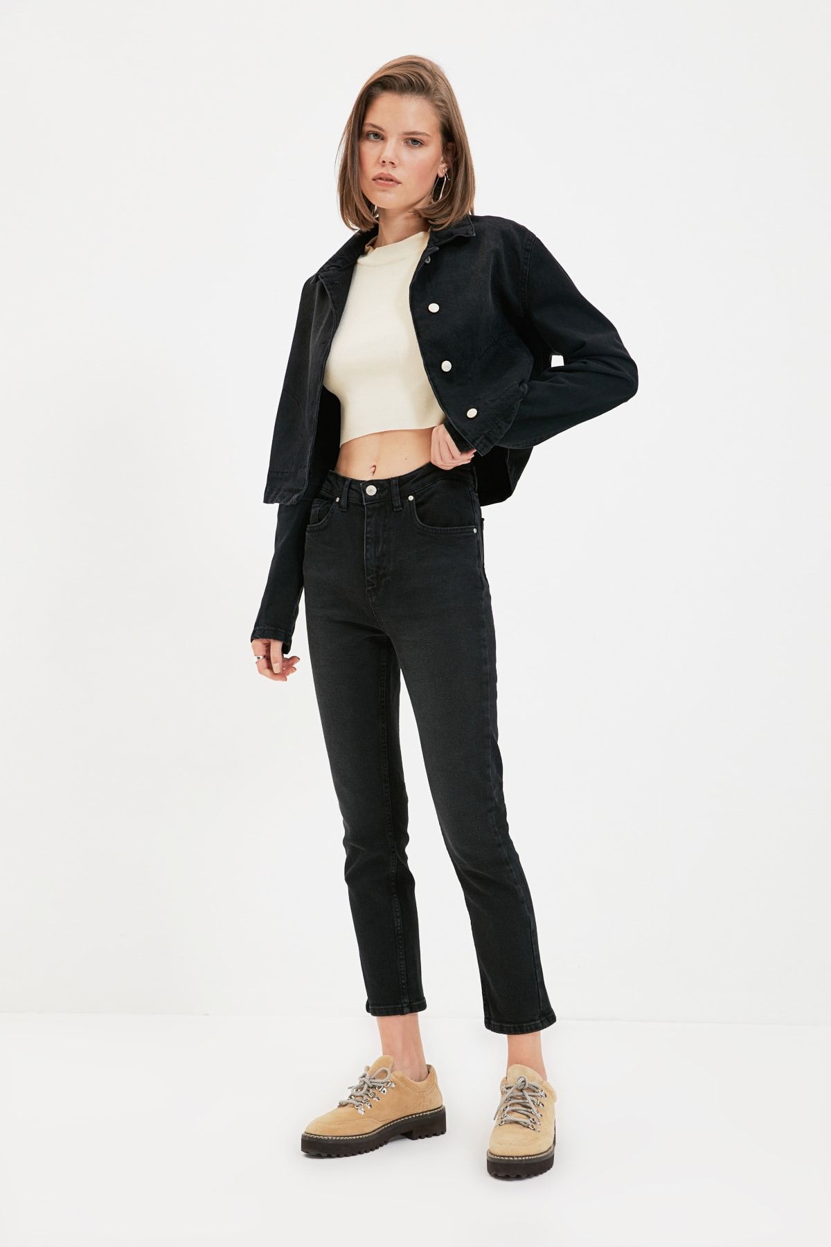 TRENDYOLMİLLA Siyah Yüksek Bel Slim Fit Jeans TWOAW22JE0787