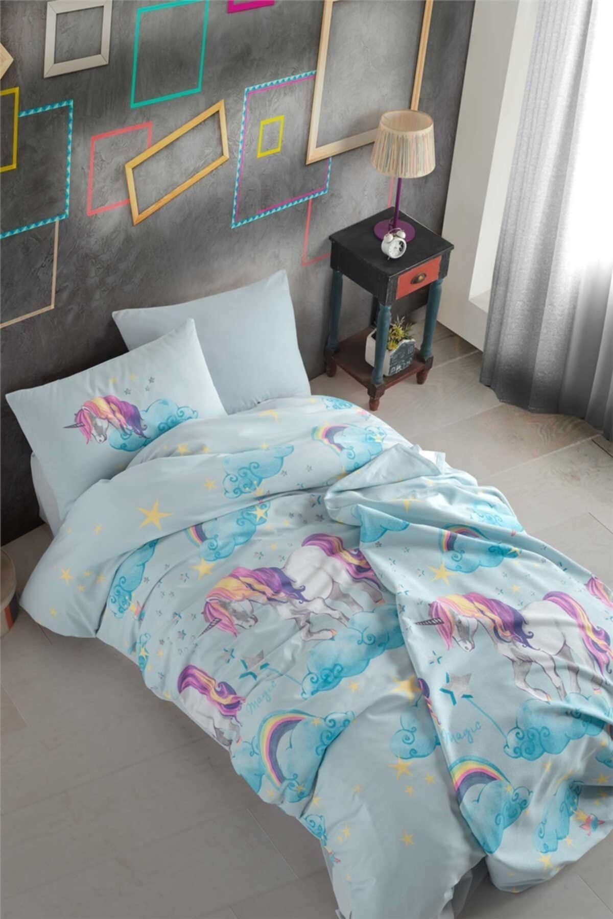 Cotton Life Tek Kişilik Pike Takımı Unicorn Mint