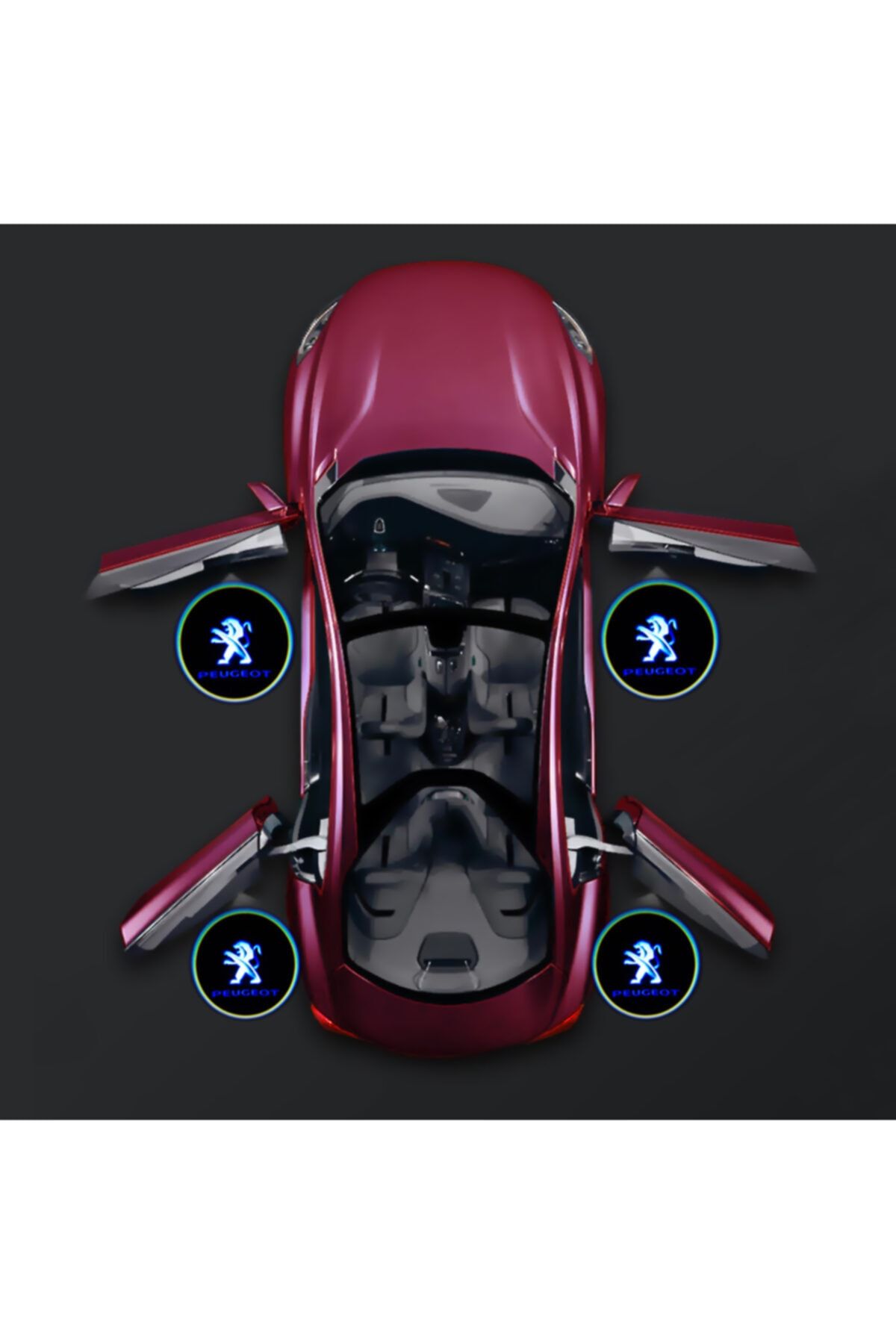 Waxen Peugeot Kapı Altı Pilli Led Logo Hd Lens Karanlık Ve Mesafe Sensörlü Led Işıklı Lamba