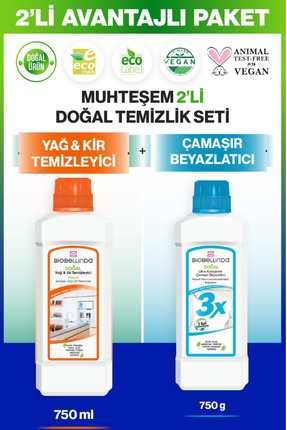 Doğal Yağ Kir Temizleyicisi ve Çamaşır Beyazlatıcı 3x Biobelinda 2'li Set Image 0