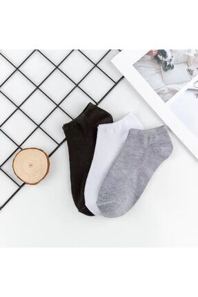 3 Çift Siyah Beyaz Gri Bambu Sneakers Bilek Altı Çorap Image 0