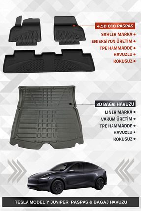 Tesla Model Y Juniper 2025+ Uyumlu 4.5D Premium Havuzlu Oto Paspas ve Liner Marka 3D Bagaj Ha Image 0