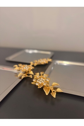 3LÜ KARE GOLD BROŞ YAPRAK AKSESUARLI KAHVE SUNUM TEPSİSİ Image 0