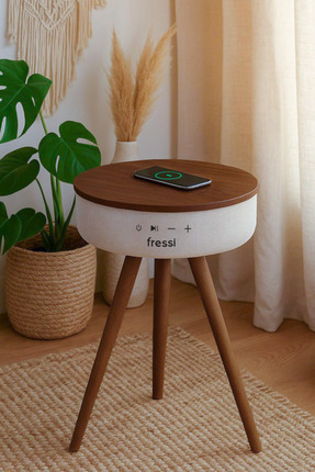 Bluetooth Hoparlör Hızlı Şarj Destekli Ahşap Ayaklı Kablolu Sehpa Speaker Fr-sh2502 Nature Image 0