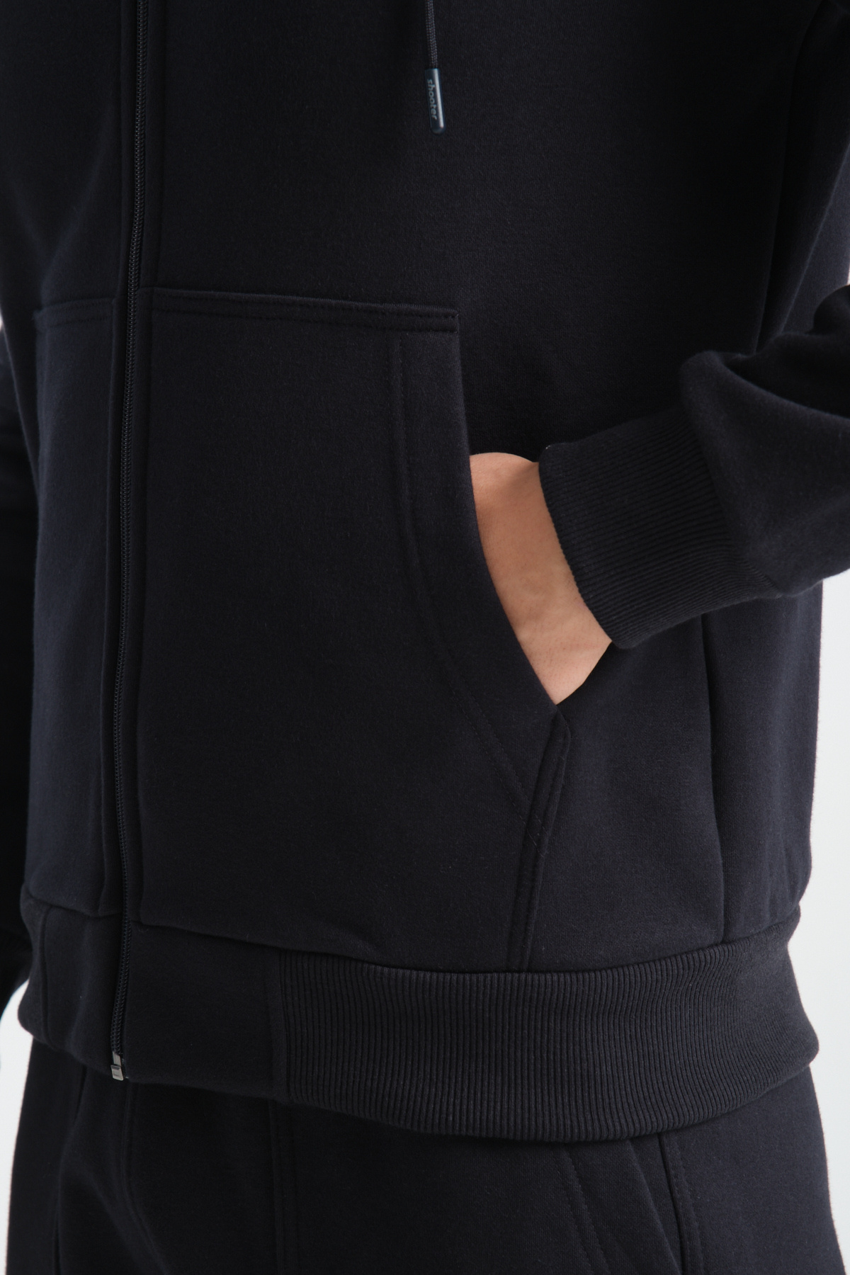 ست کت و شلوار مردانه آبی دریایی با نمای بره با جزئیات داخلی زمستانی کلاهدار