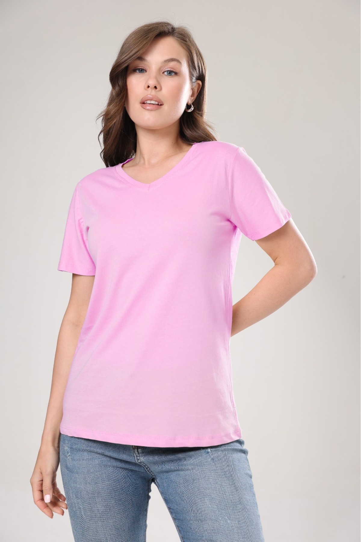 تی شرت زنانه یقه V یقه صورتی 100% پنبه با کیفیت فوق العاده تی شرت پنبه ای شانه دار پنبه ای ارگانیک پایه