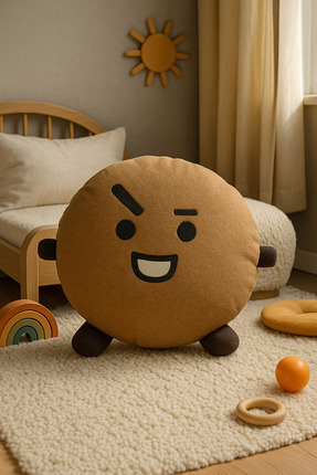 Shooky Peluş Yastık - Kahverengi Sevimli Peluş Yastık - Komik Emoji Yüzlü Karakter Yastığı Image 0