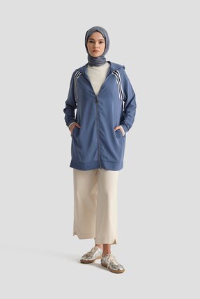 TREND Boydan Fermuarlı Kapüşonlu Tunik-İndigo 25YT409 Image 0