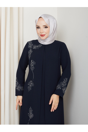Büyük Beden Yaprak Taşlı Anne Elbisesi En7008 Image 0