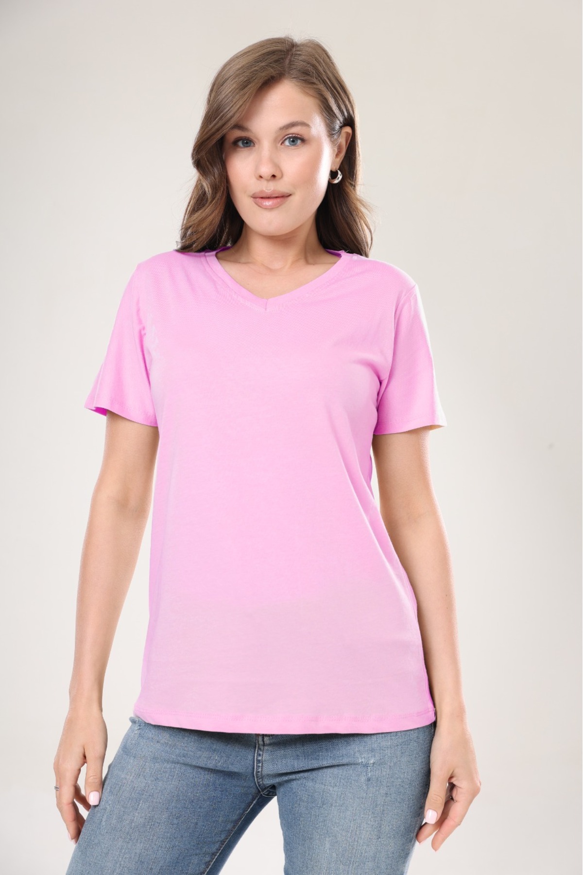 تی شرت زنانه یقه V یقه صورتی 100% پنبه با کیفیت فوق العاده تی شرت پنبه ای شانه دار پنبه ای ارگانیک پایه