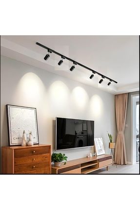 Siyah kasa, beyaz ışık, 6 adet, 360° dönen LED ray spot ve 2 metre raylı armatür Image 0