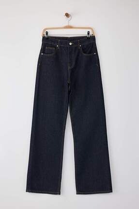 Koyu Mavi Yüksek Bel Wide Leg Geniş Paça %100 Pamuk Non-Stretch Jeans TWOAW26JE00007 Image 4