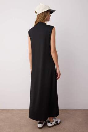 Siyah Dik Yaka Kolsuz Dalgıç/Scuba Örme Astar İçlik Elbise TCTSS24EB00230 Image 3