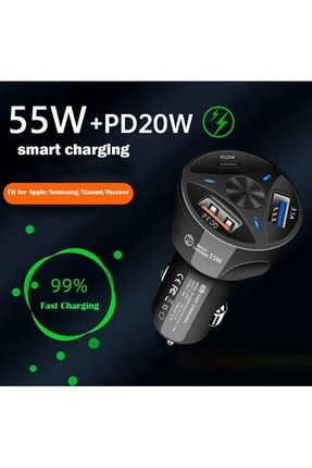 Araç Çakmaklık Şarjı 2 Usb + 20w Pd Şarj Çıkışlı Hızlı Şarj Destekli 55w Qc 3.0 Image 0
