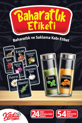 78 Adet Baharatlık Etiketi Baharat Bakliyat Kuruyemiş Kavanoz Sticker Etiketi Image 0